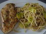 Spaghetti et fondue poireaux, papillotes poulet aux herbes de Provence