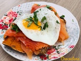 Patate douce au four, saumon fumé et oeuf au plat de Noah