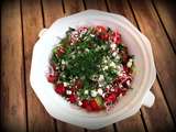 Salade fraicheur : Concombre, tomates cerises, feta, et herbes fraiches