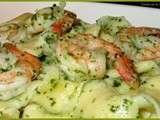 Tagliatelles aux crevettes et pesto