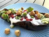 Aubergines Rôties, Sauce au lait Fermenté et Grenade Ou ma Découverte du AirFryer Cosori