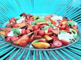 Salade de Tomates, Pêches rôties, Ricotta et Pesto maison