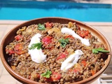 Lentilles du Puy aux aubergines rôties, tomates et yaourt d’Ottolenghi