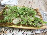 Pizza verte pistaches, Tomme de brebis et roquette