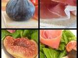 Figues rôties, salade de mâche mozza et jambon de Pays