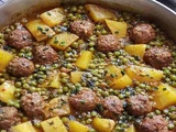 Tajine de viande hachée, petits pois et pommes de terre