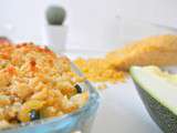 Crumble salé de coquillettes, courgettes et tomates confites