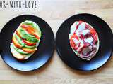 Tartines estivales : cream cheese, avocat nectarine menthe {vege} /vs/ pesto tomate jambon cru parmesan {italienne}