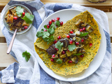 Crêpes de pois chiche – aubergine et crème de miso