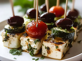 Greek Salad Skewers Recipe with Fresh Veggies and Feta Cheese