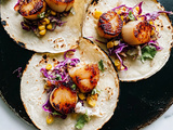 Seared Scallop Tacos with Mango Salsa and Creamy Avocado Sauce