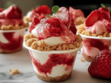 Strawberry Crunch Dessert Cups with Creamy Layers and Crunchy Topping