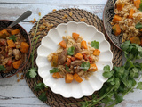 Sauté d'agneau, courge rôtie et boulgour