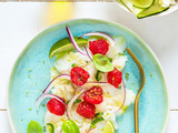 Carpaccio de Bar aux framboises et citron vert