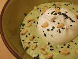 Crème d'avocat, burrata et pignons de pin