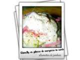 Chantilly et galette de courgette au cumin, allumettes de jambon fleury michon