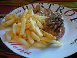 Pavé de veau sauce champignons lait de coco et frites maison