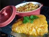 Filet de lieu en croute de parmesan & piment d’espelette, cassolette de coquillettes gratinees