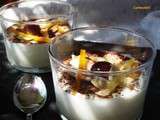 Mousse au chocolat blanc, griottes & amandes effilees