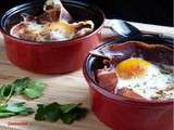 Oeuf cocotte au jambon de serrano sur lit de pommes de terre croustillantes