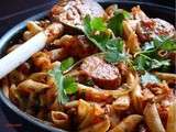 Penne aux saucisses fumees, sauce arrabiata