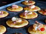 Pizzettes aux crevettes sur chutney de mangue