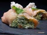 Roulade de saumon fume a la chair de tourteau & avocat