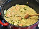 One pot pasta crevettes, courgettes