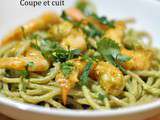 Spaghetti complets guacamole et crevettes