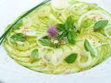 Carpaccio de courgette tendre, basilic et piment d’Espelette