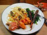 Homard rôti, linguine aux pleurotes et patate douce