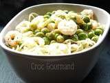 Spaghettis aux petits pois et aux crevettes