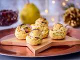 Choux au foie gras, chutney d’oignon rouge et poire