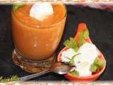 Septembre en orange...Gaspacho de melon au chorizo et billes de chèvre frais