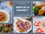 Menu pour la semaine du lundi 13 au dimanche 19 février 2023