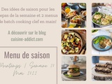 Menu pour la semaine du lundi 16 au dimanche 22 mai 2022