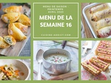 Menu pour la semaine du lundi 17 au dimanche 23 avril 2023