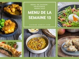 Menu pour la semaine du lundi 27 mars au dimanche 2 avril 2023