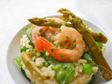 Risotto verde & Scampi {Risotto aux Petits pois, Pois gourmands, Asperges & Crevettes}