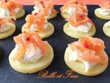 Canapés de saumon et tartare sur lamelles de pommes de terre