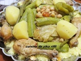 Couscous de l'été aux pilons de poulet fermier et aux légumes