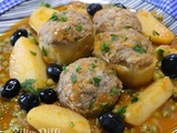Marka jelbena-ragout de petits pois frais- pomme de terre et artichauts farcis- sauce rouge aux olives noires