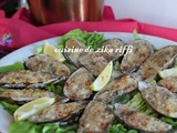 Moules farcies de mie de pain- crevettes et escalope de poulet