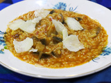 Risotto de langues d'oiseaux tomates aubergines et parmesan