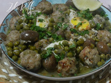 Tajine de boulettes au veau aux petits pois verts- oeufs et olives sigoises d'algerie