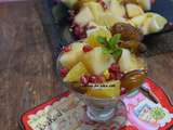 Verrines de salade de fruits-orange-grenade-dattes et melon au miel