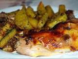 Poulet mariné et fritte de courgette croustil-fondante au four