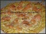 Crevettes et saumon sur un lit de pates