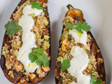 Aubergines à la chermoula, boulgour et yaourt