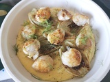 Polenta crémeuse aux Saint-Jacques et fenouil